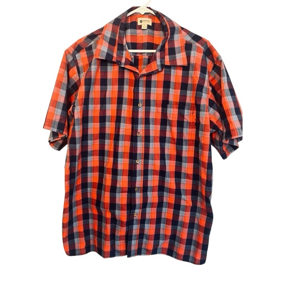 Haggar Other - Haggar Men’s Short Sleeve Button-Down Plaid Shirt in Tomato, Azure, and Navy